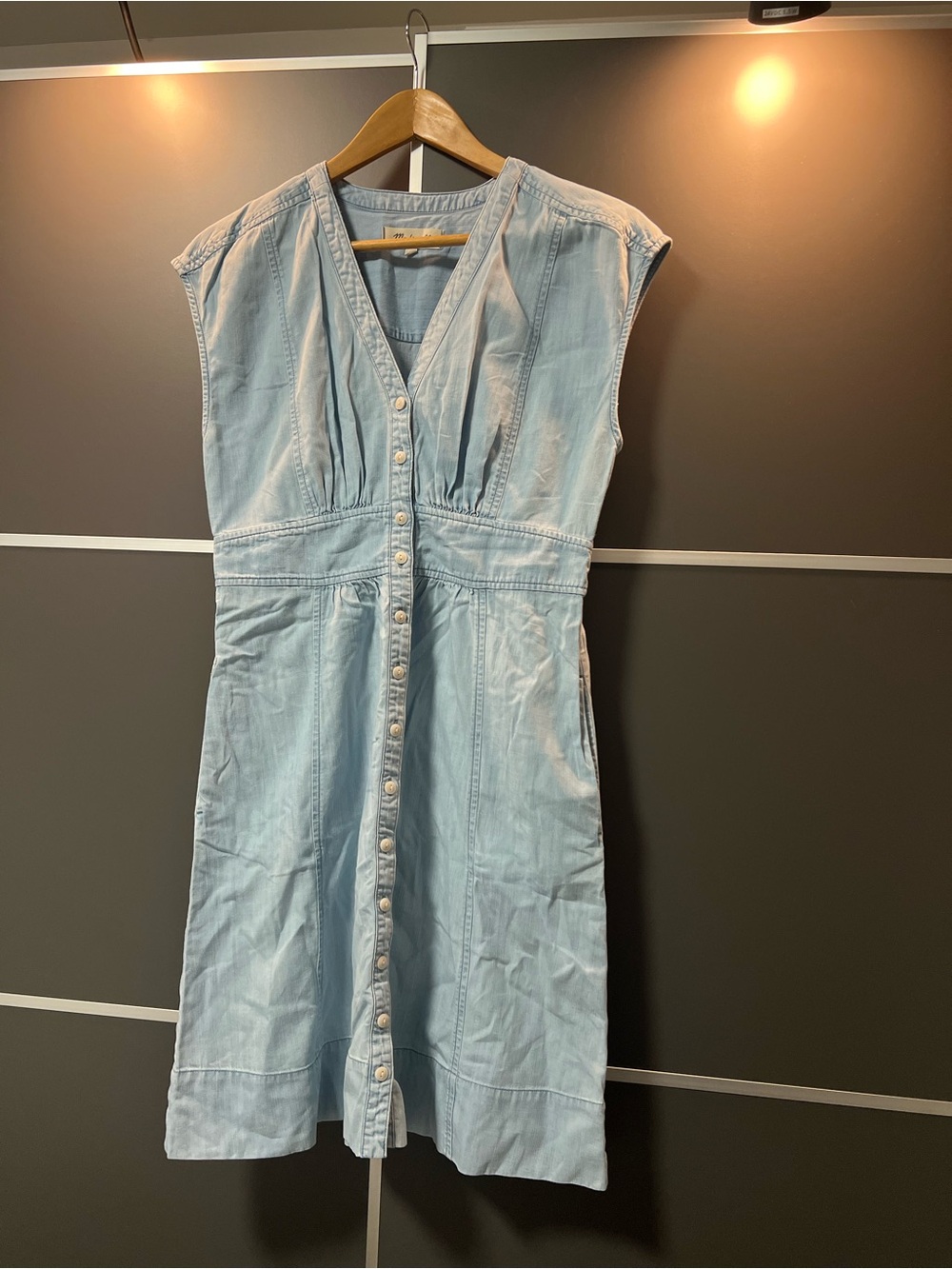 Madewell Petite Denim Cap-Sleeve Button-Front Dress, 2